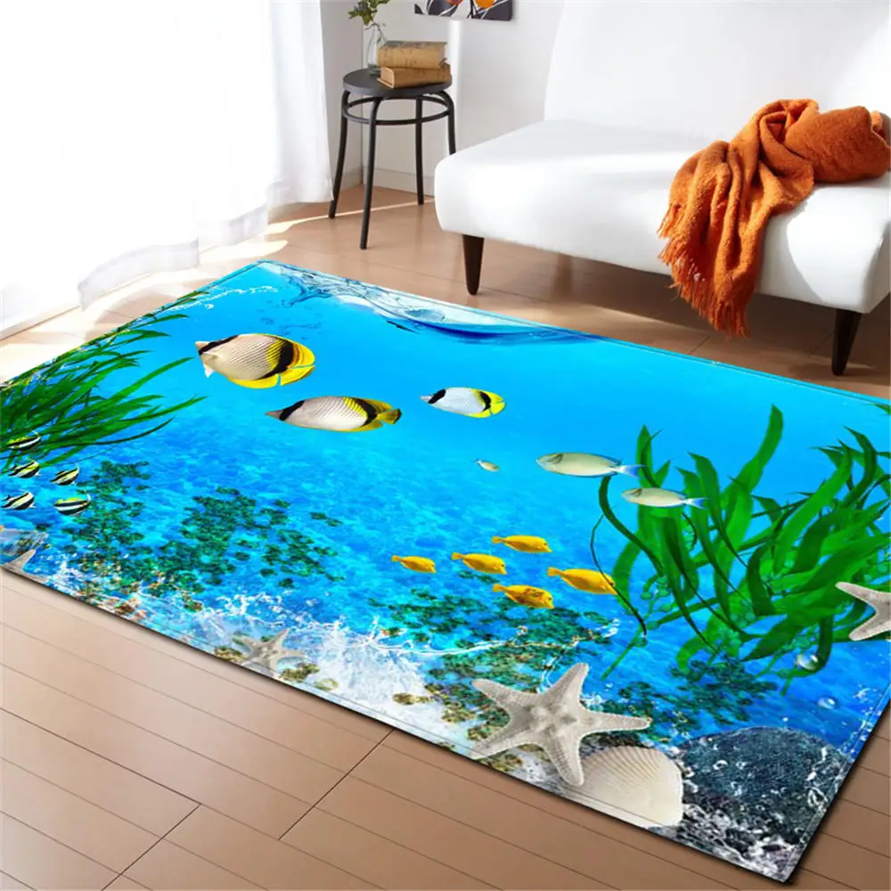 3D ковер с морскими рыбами декоративный коврик для детской комнаты нескользящий