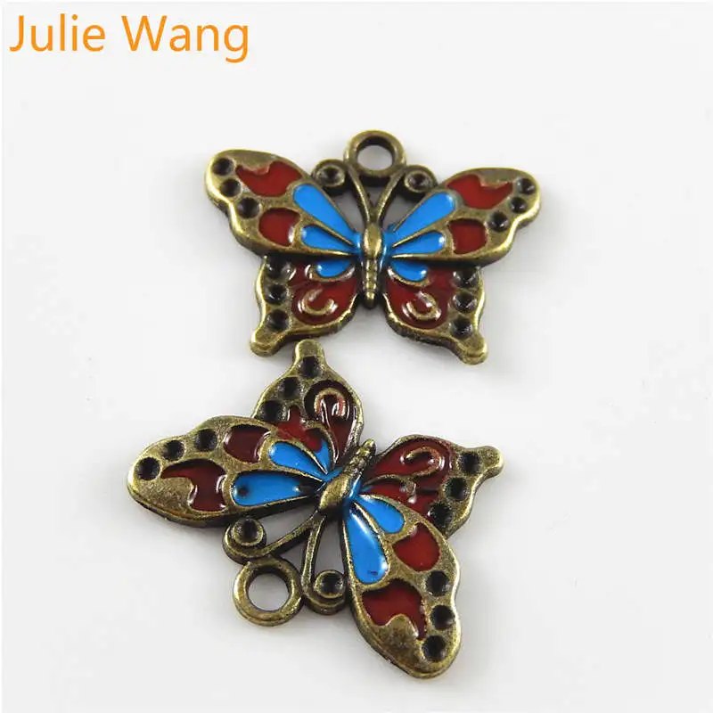 Julie Wang 10 шт. цветная подвеска с эмалированной бабочкой античное бронзовое