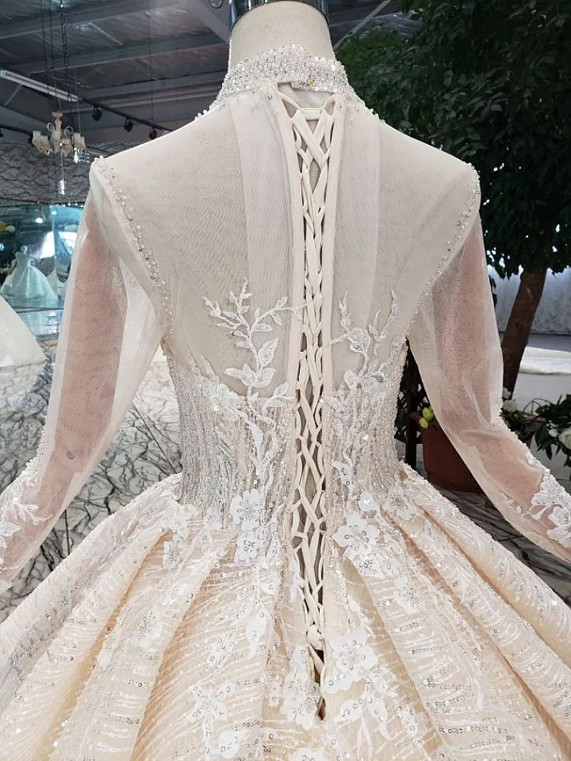 Женское свадебное платье со шлейфом SSYFashion роскошное с длинным рукавом
