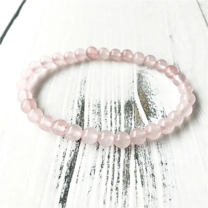 6mm Natural Rosequartz Bracelet Simple Design Style Pink Beads Yoga Mala Prayer Wrist Charm Jewelry Gift For Her | Украшения и