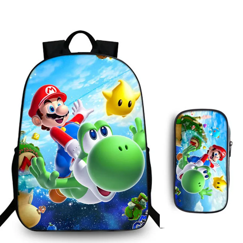 2Pcs Mario 10 16 дюймов Mario Bros Sonic the Hedgehog, школьная сумка для детей, рюкзак для мальчиков, детские школьные наборы, сумка-карандаш, школьная сумка для малышей - Цвет: 2Pcs Mario 10