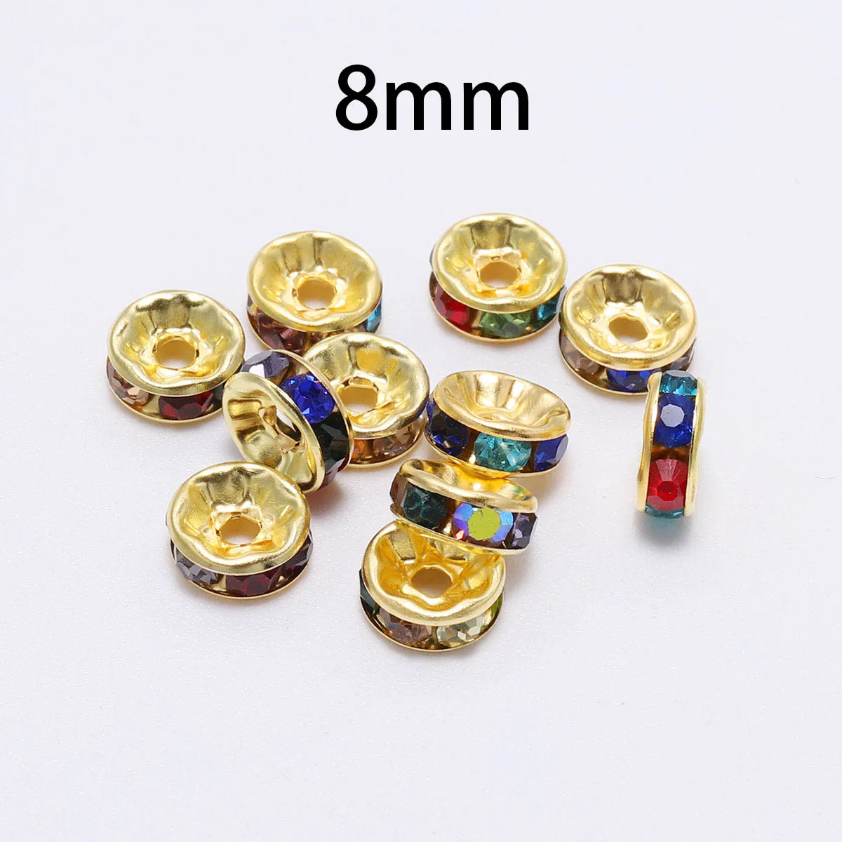 Gold multi-8mm 50 шт./лот 8 мм Стразы Rondelles кристалл свободный разделитель бисер Шарм бусины для DIY ручной работы ювелирных изделий - Цвет: Gold multi-8mm