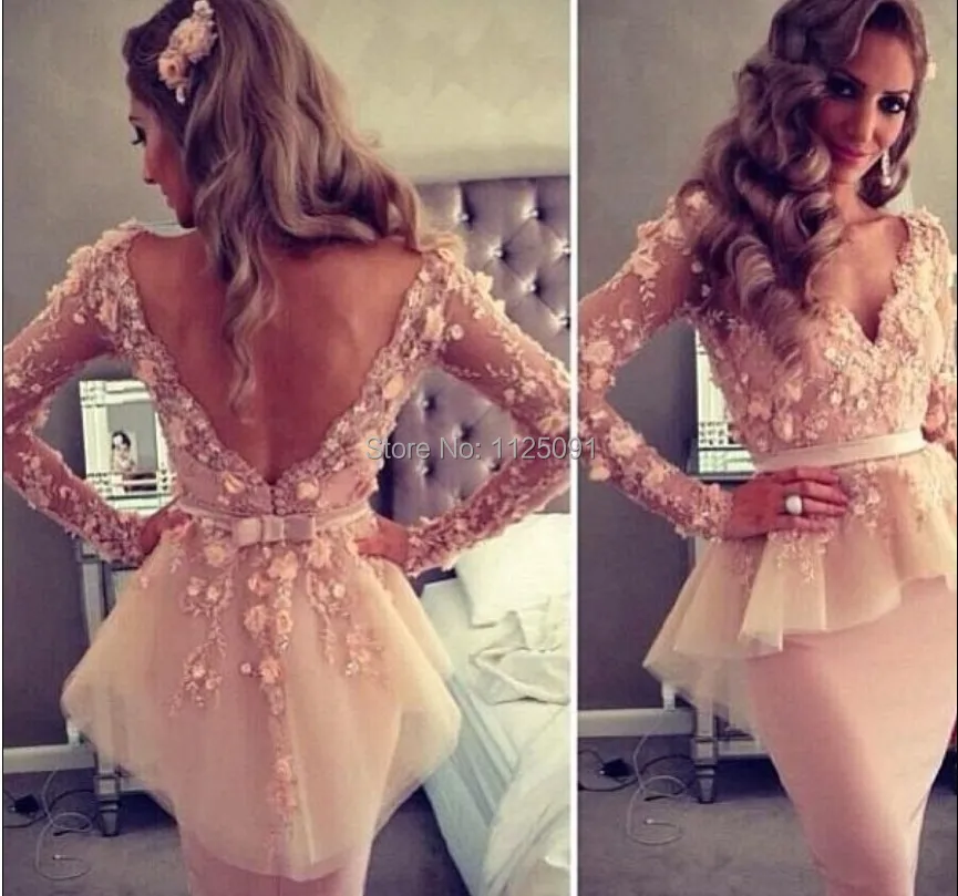 Платье с длинным рукавом и V образным вырезом до колена|bridesmaid dresses|knee length bridesmaid