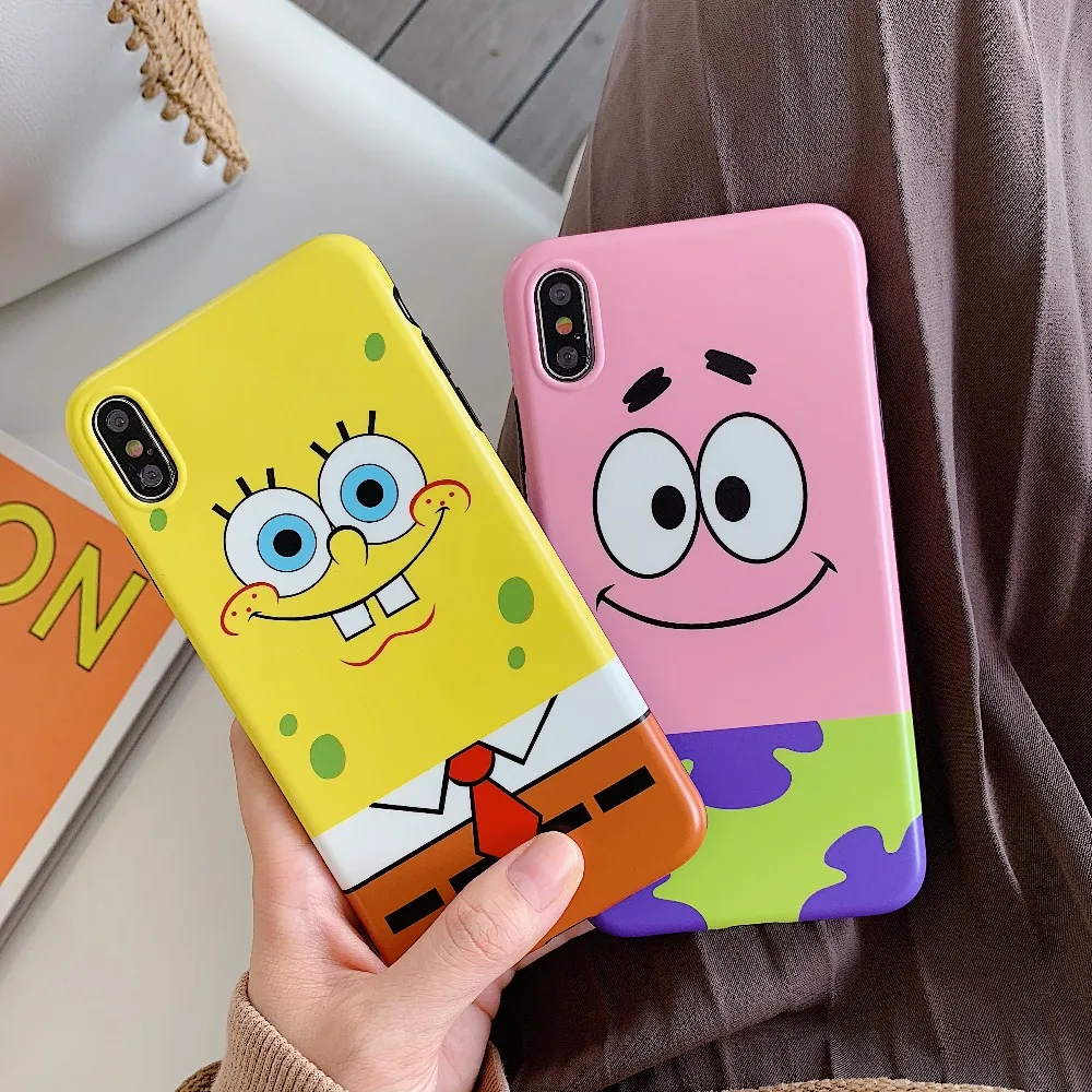 Роскошные SpongeBob квадраты Патрик звезда милый телефон пара чехол для iPhone 6 6s 7 8 Plus X XS XR XSMax мягкий IMD мультфильм глянцевый