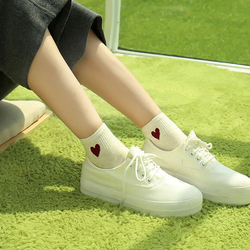 cartoon heart Socks Women Casual Solid Black White Cute Sock Cotton Boat Short Summer R50 Red Heart Neat Print Funny | Женская одежда