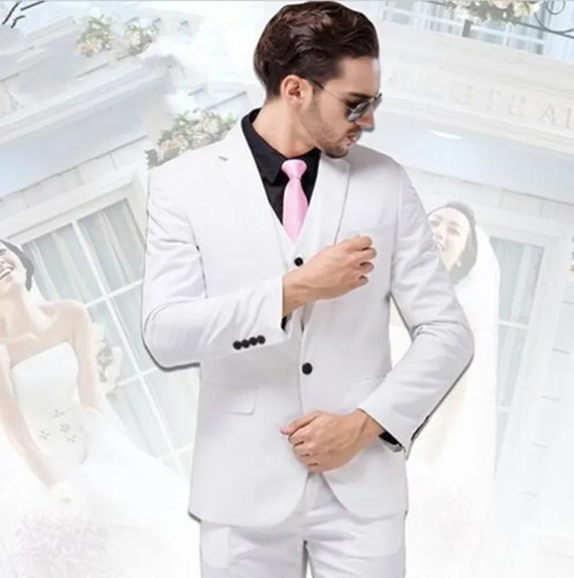 

Mens White Wedding Suit Tuxedo Slim Groom Wear Western Custom Made 3 Piece