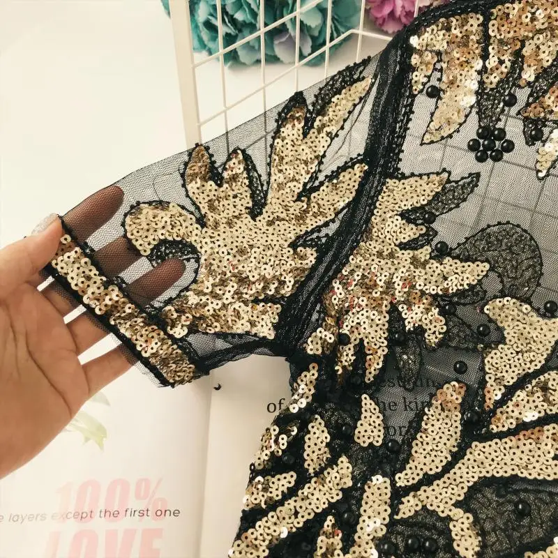 Сексуальная Цветочная вышивка футболки с бисером Blingbling блестками коротким