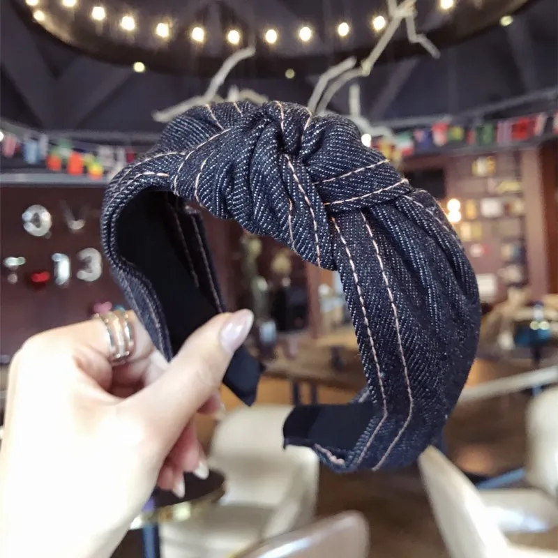 Koren Style Fashion Hairband Solid Color Denim Hair Hoop Headband for Women Girls Accessories Cross Knot Band Headwear |