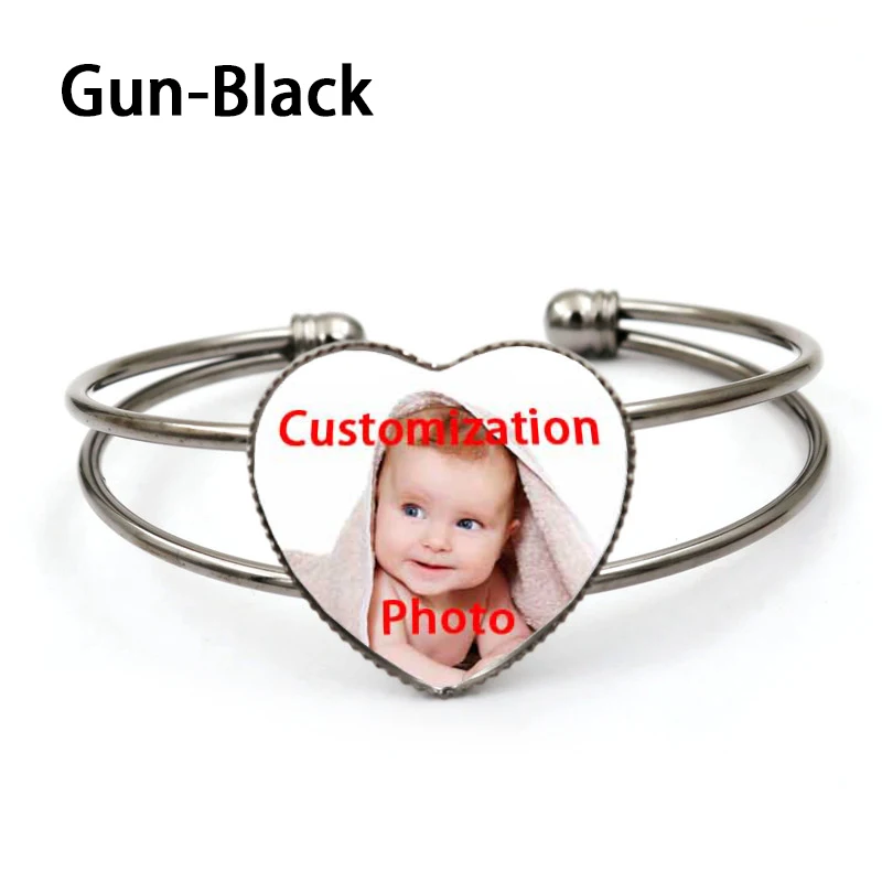 gun-black Персонализированные пользовательские браслеты на запястье сердце фото вашего ребенка мама папа и дедушка любимый один подарок для семьи ювелирные изделия - Окраска металла: gun-black