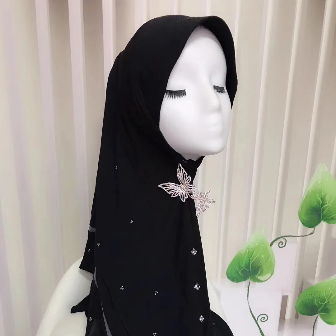 Мусульманский головной платок Малайзия Lumpur горный хрусталь модная геометрическая шаль шифон хиджаб Удобный головной платок Исламская основа