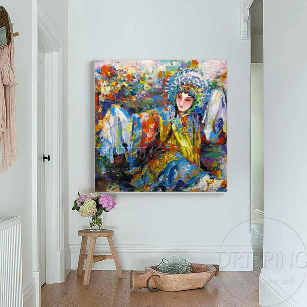 Ручная живопись высокого качества "Скиллед Артист" китайской драмы, масляная картина современного портрета Пекинской оперы.