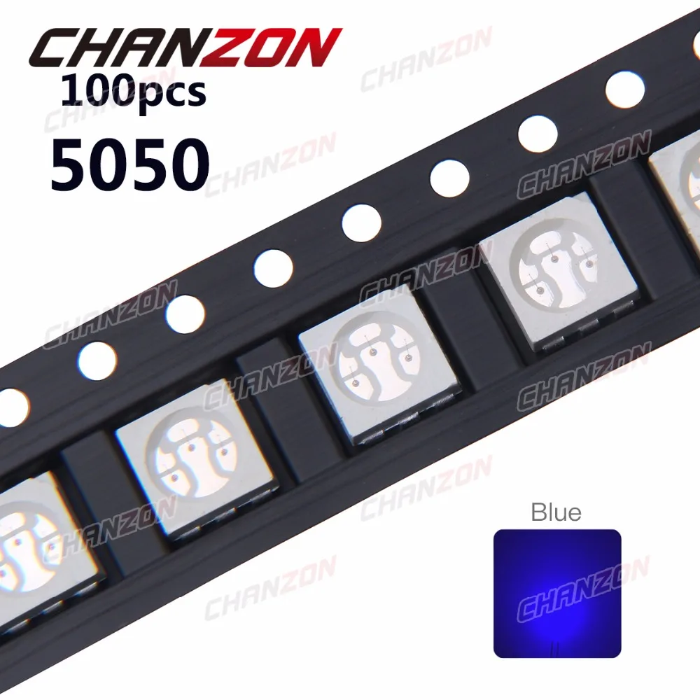 100 шт. SMD 5050 Светодиодный светильник с чипом синий супер яркий 60 мА 3 В