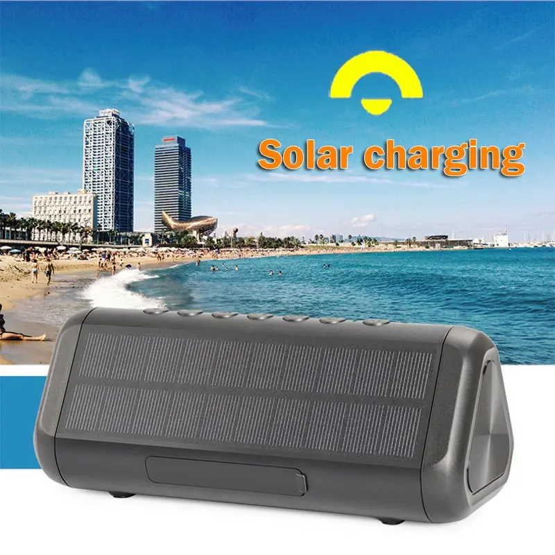 JUNKE HIFI Solar Bluetooth Speaker Portable Wireless Super Bass Dual Speakers Soundbar With Mic TF FM Radio USB Sound Box Column |