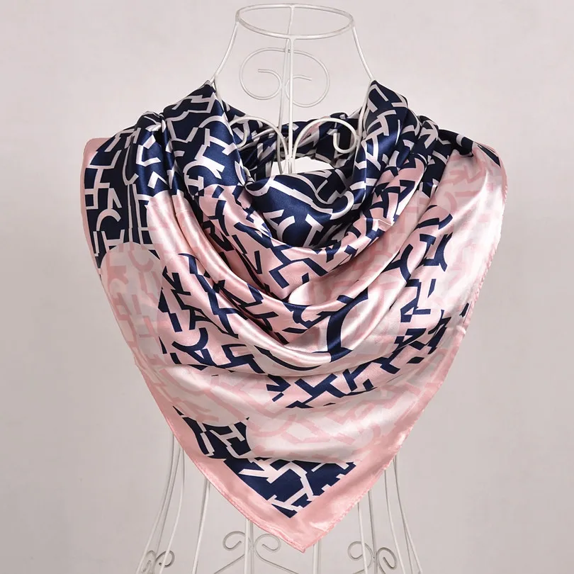 blue pink 571 Стиль женский атласный красный большой квадратный шелковый шарф с принтом, горячая распродажа женский кофейный шелковый шарф для лета, осени 90*90 см - Цвет: blue pink 571