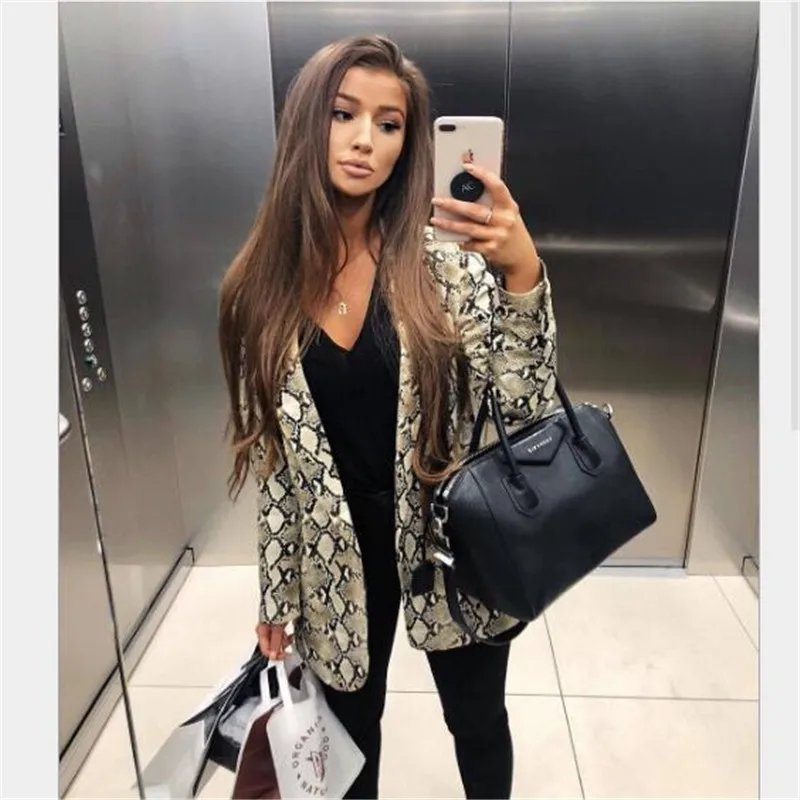 Куртка женская осенняя со змеиным принтом и длинным рукавом|Женские куртки| |