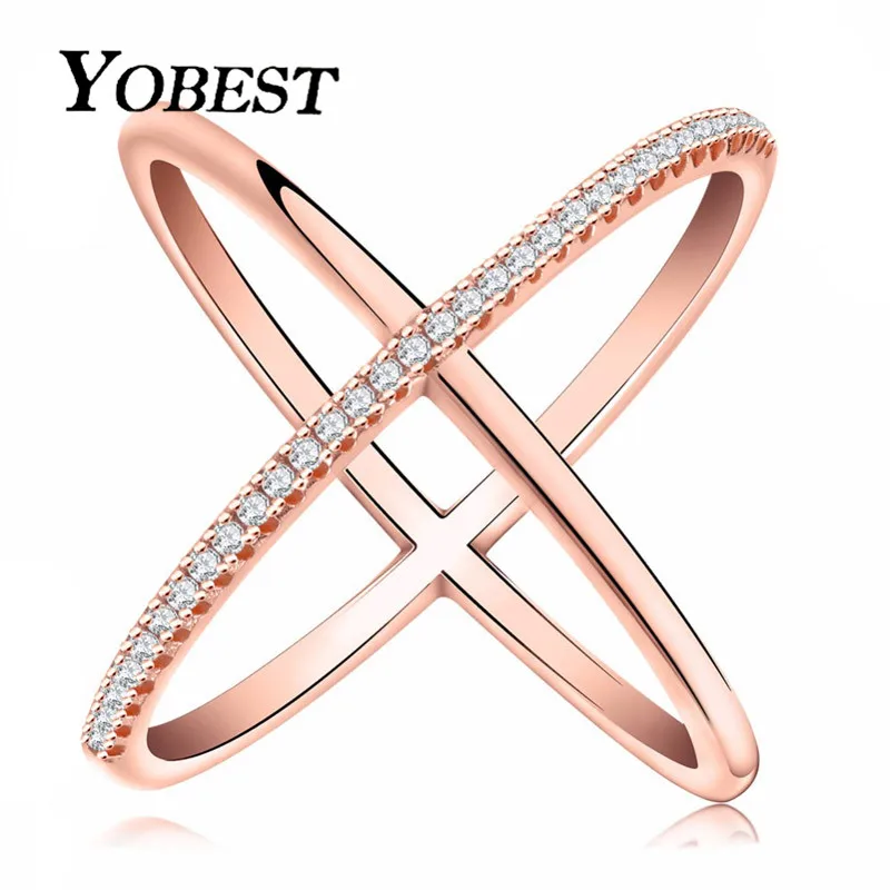 Женское кольцо с фианитом YOBEST розовое золото вечерние кольца большим крестом