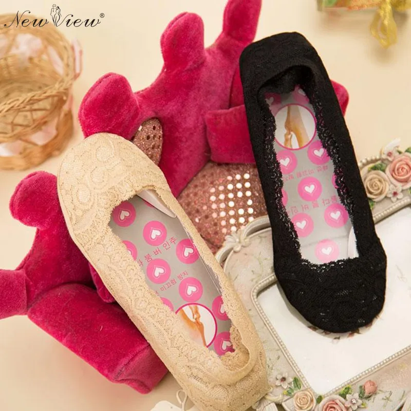 Лето 2017 г. Для женщин носок элегантный Кружево противоскользящие 360 градусов не