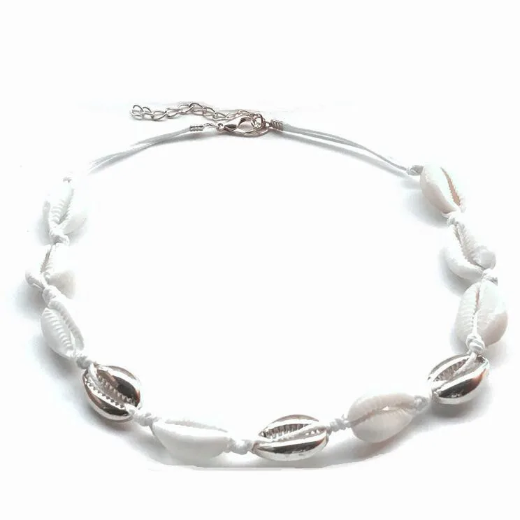 silver necklace Модное золотое ожерелье-чокер в виде раковины каури для женщин и девушек, богемное пляжное летнее ювелирное изделие в подарок - Окраска металла: silver necklace