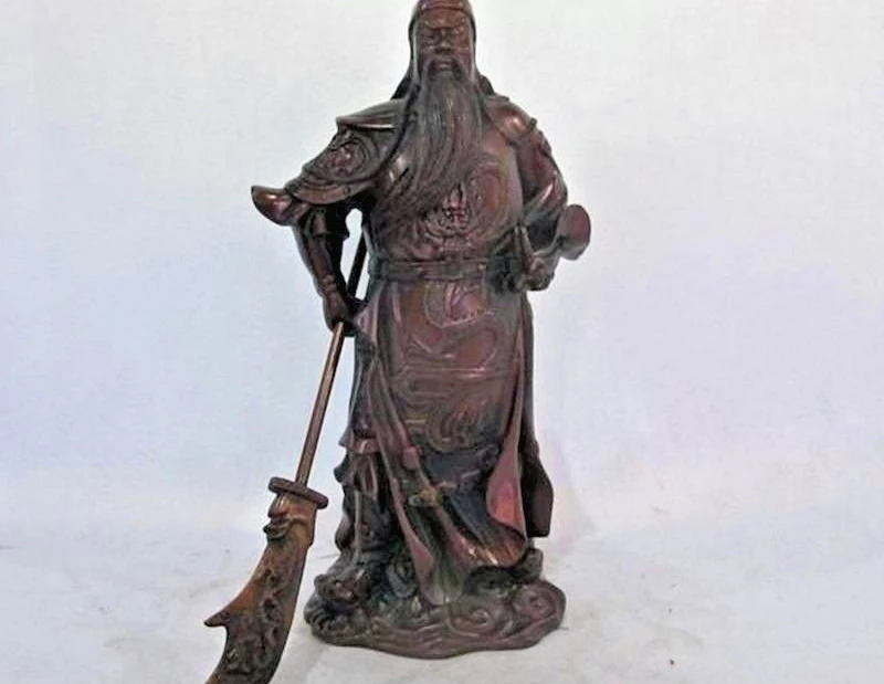 Китайская красная бронза медь богатство фэн шуй Дракон войн Гуань Юй статуя