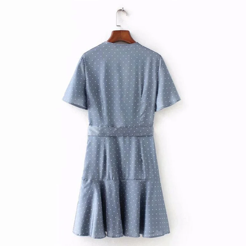 Корейская модная одежда рюшами пляжное платье Элегантный vestidos горошек wrap dress