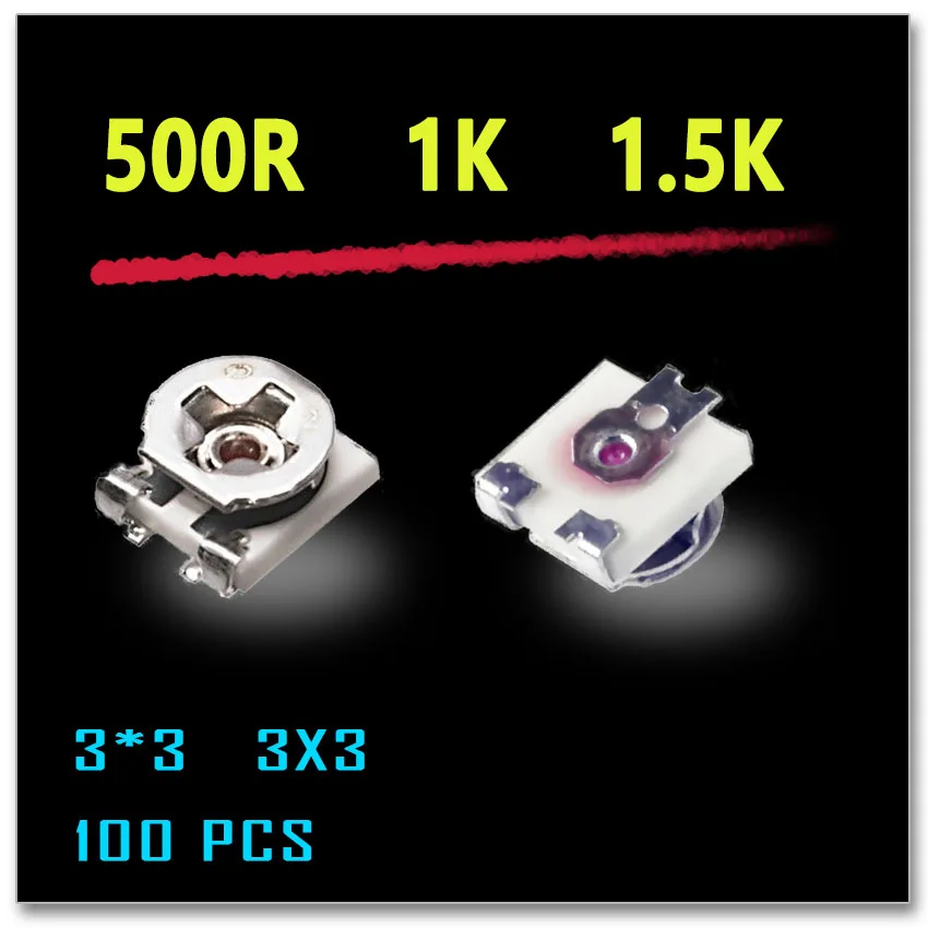 

JASNPROSMA EVM3ESX50B52 500R EVM3ESX50B13 1K EVM3ESX50BC3 1,5 K 100 шт. 3X3 3 3*3 SMD 500OHM 1000OHM 1 кОм 1500OHM 1K5 триммер