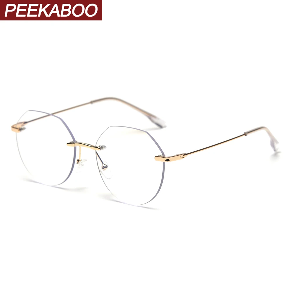 Peekaboo, женские очки без оправы, полигональные, унисекс, прозрачные линзы, аксессуары, мужские очки, оптические, высокое качество, золотая металлическая оправа