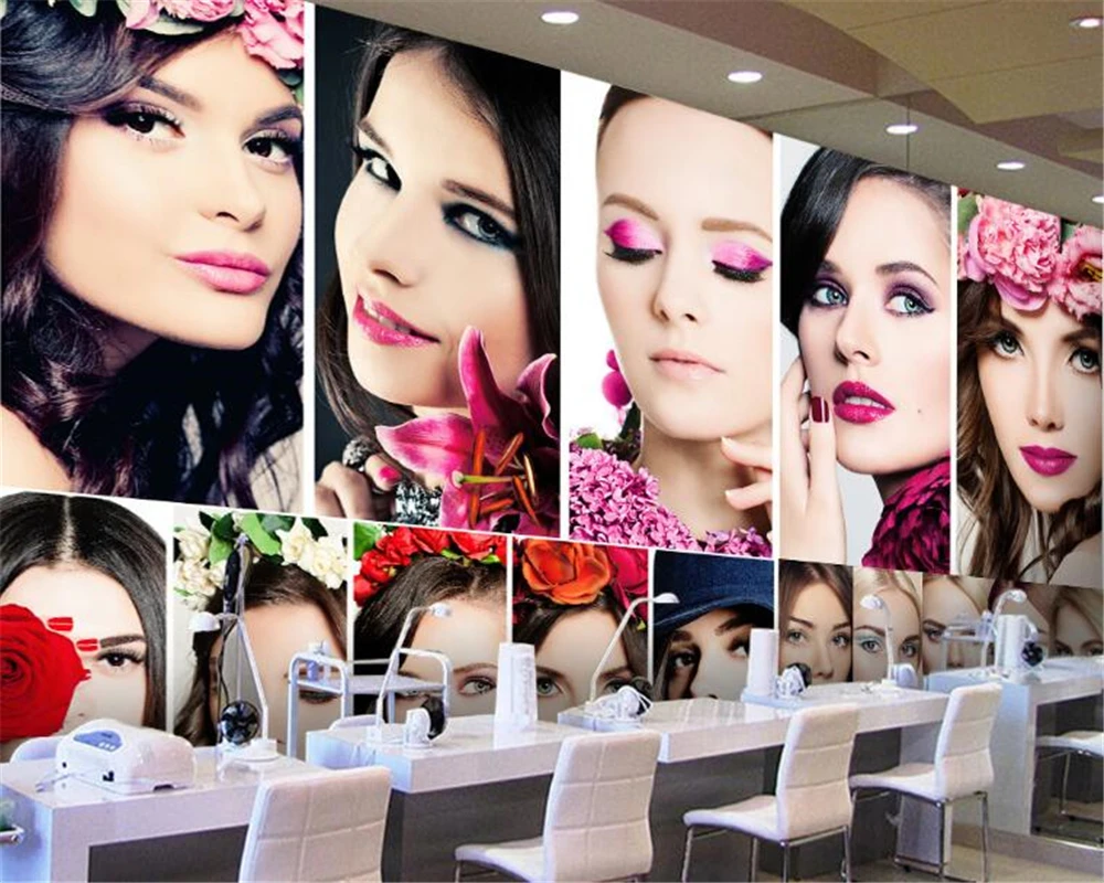 

beibehang Fashion senior silk fabric wallpaper Europe and the United States fashion sexy beauty beauty cosmetics background wall