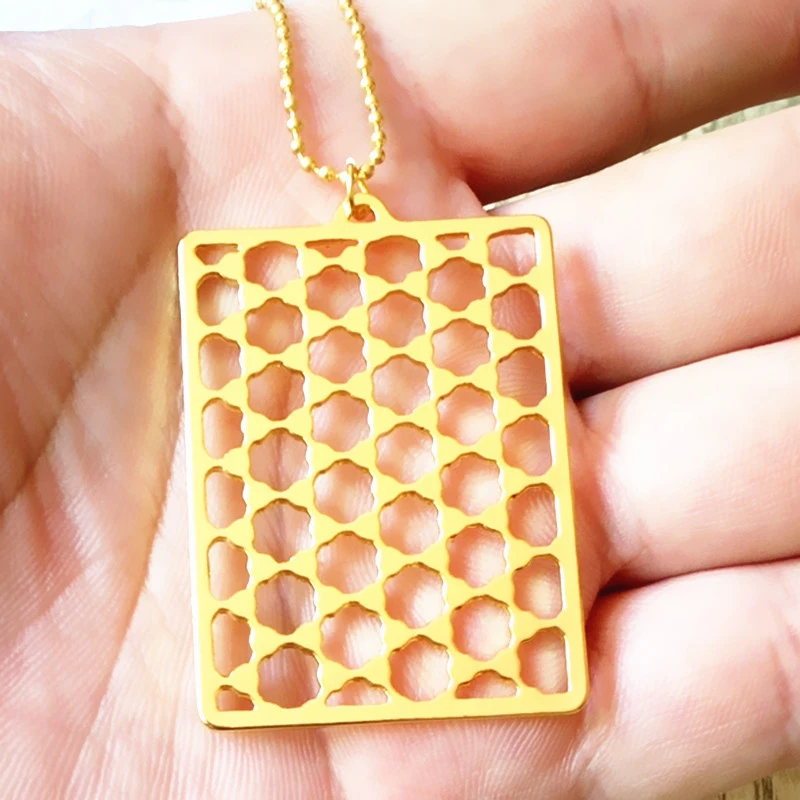 Drop shipping Geometry Graphene structure necklace chemistry Hexagonal statement pendant Gold/Silver plated With 50cm ball chain | Украшения