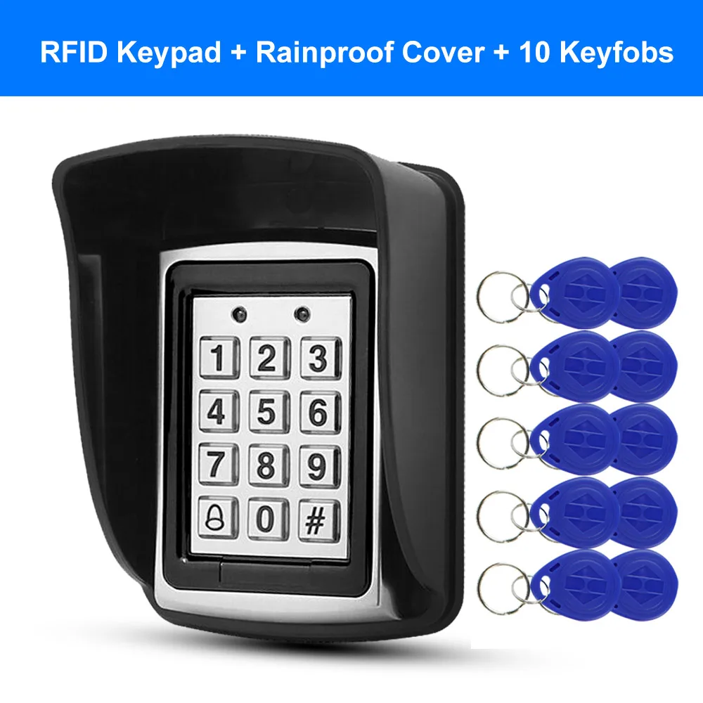 Keypad- Cover-10 Key RFID металлическая клавиатура контроля доступа Водонепроницаемая непромокаемая крышка открытый Открыватель двери электронная система блокировки 10 шт. EM4100 брелки - Цвет: Keypad- Cover-10 Key