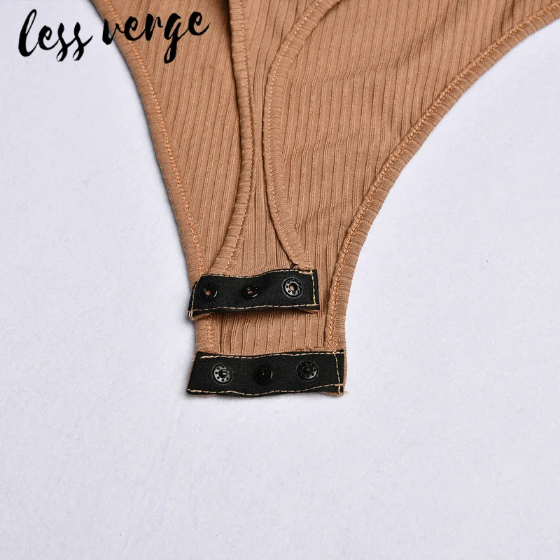 Lessverge цельный трикотажный женский боди-топ, сексуальный черный боди с длинным рукавом, цельный Повседневный Белый облегающий короткий комбинезон, комбинезон