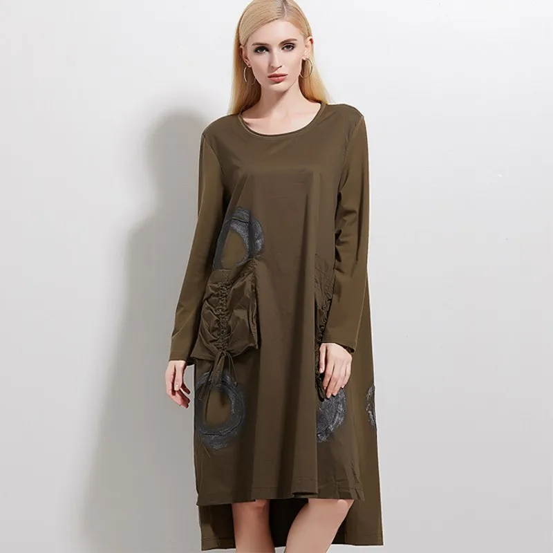 Повседневное Мода Большие размеры женские длинный абзац платье свободные 2017