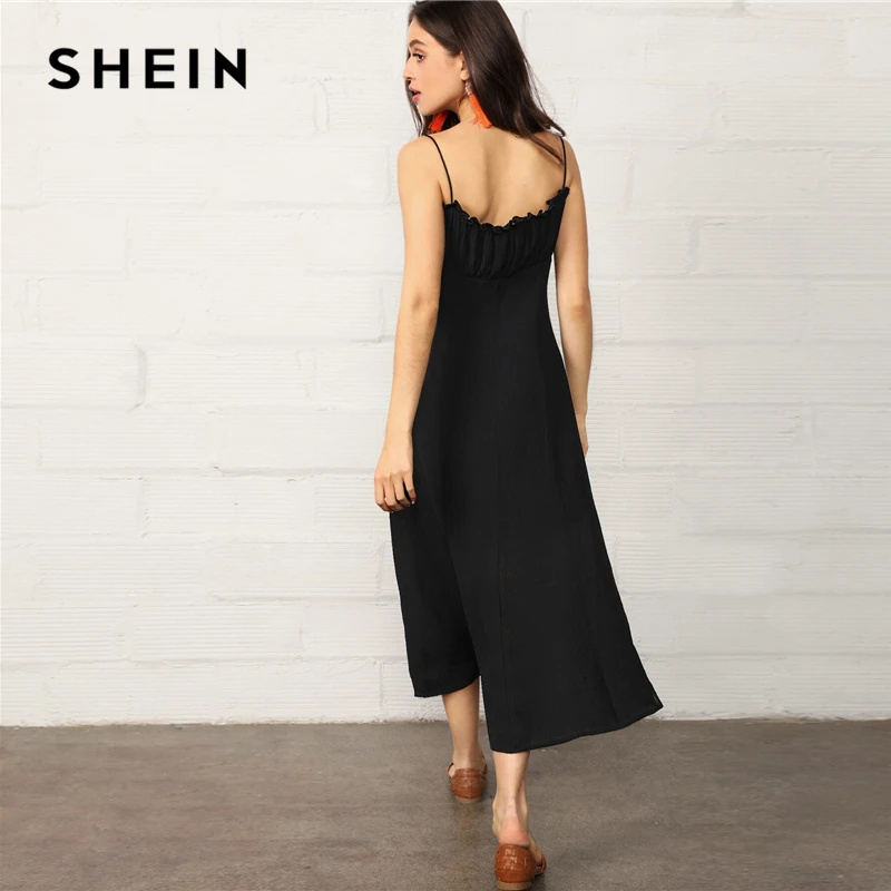 SHEIN Однотонное Летнее Платье На Бретельках Стильный Сарафан Летнее Макси Платье