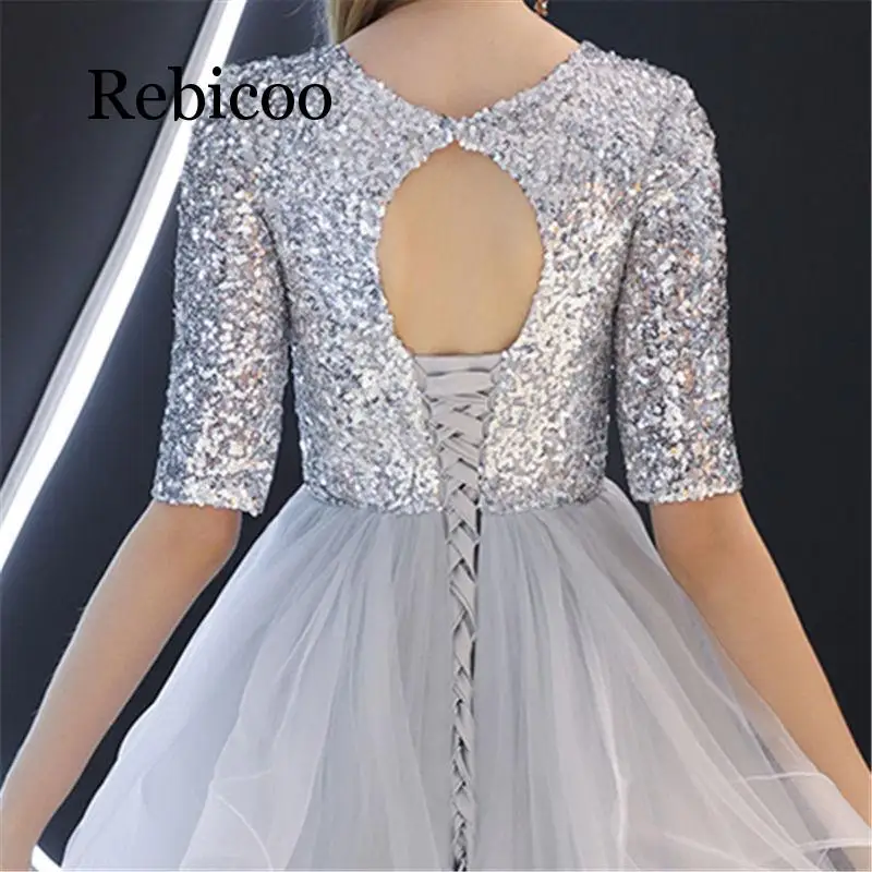 Rebicoo, французское вечернее платье с блестками, с коротким рукавом, с многослойным подолом, серое Пышное Платье с талией