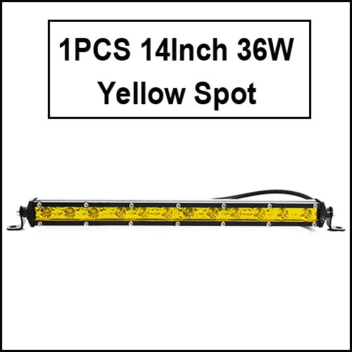 1pcs 36W Yellow Супер тонкий 18 Вт 36 Вт 54 Вт 72 Вт 90 Вт Однорядный светодиодный светильник-бар для внедорожника грузовика 4X4 Автомобильный чистый Точечный светильник для вождения s 12 в 24 В белый желтый - Цвет: 1pcs 36W Yellow
