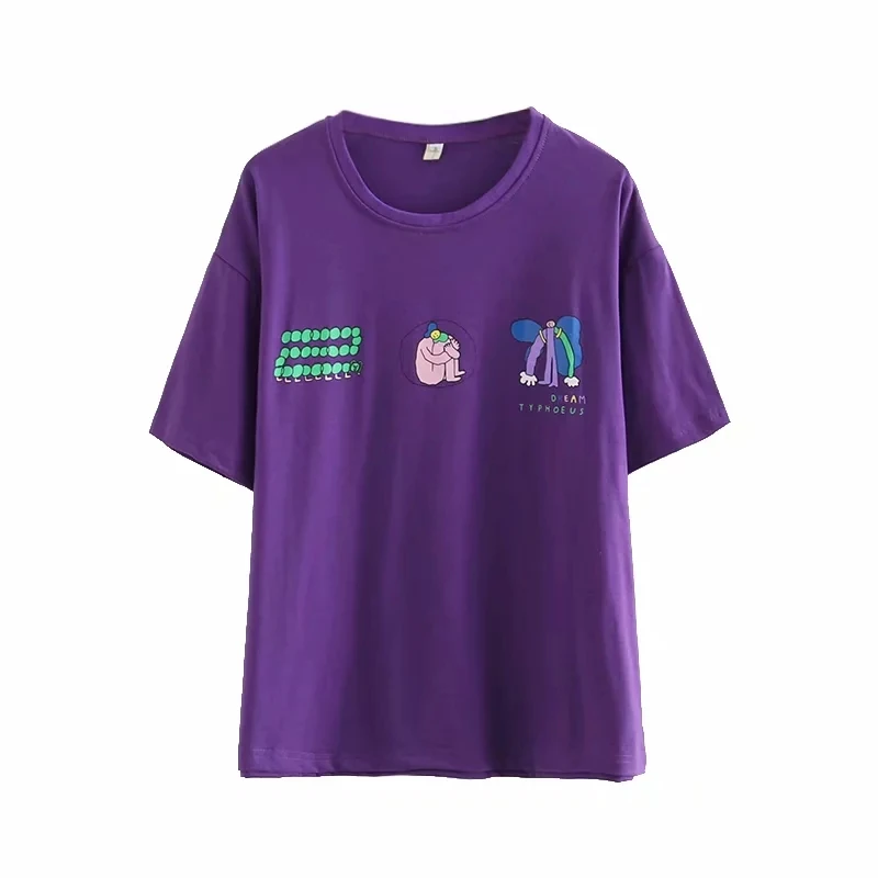 Женская футболка с короткими рукавами свободная круглым вырезом и мультяшным