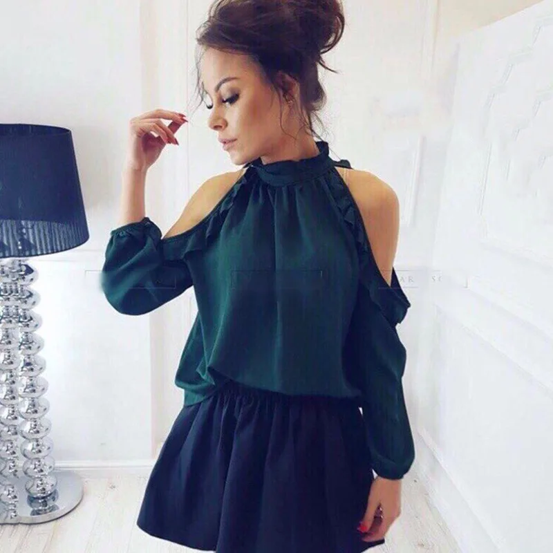 Рубашка с открытыми плечами и рукавами лимитированная в Корейском стиле для