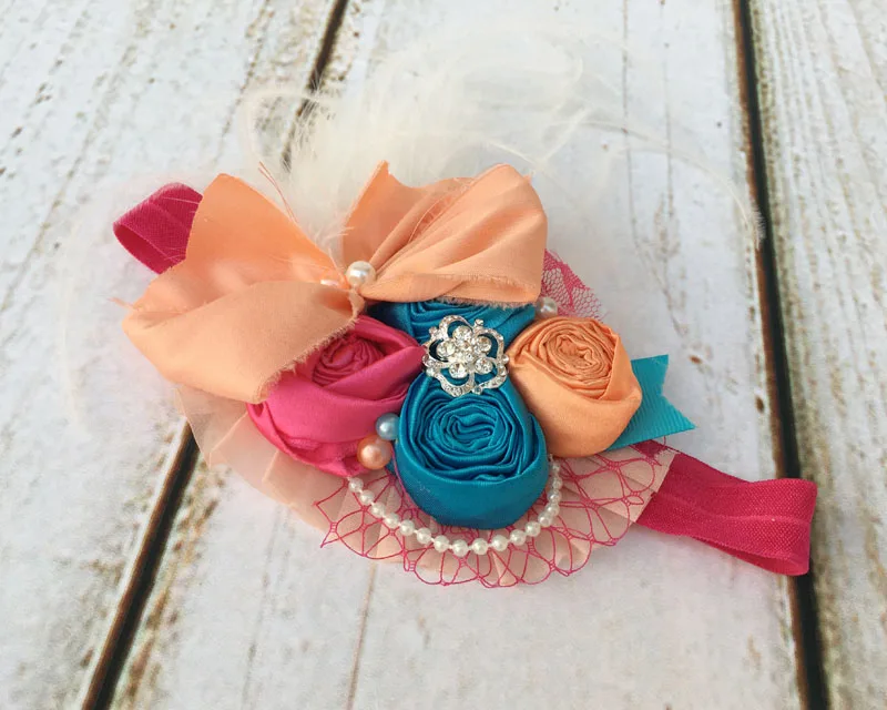 Бесплатная доставка Бирюзовый оранжевый фуксия повязка на голову фотореквизит |