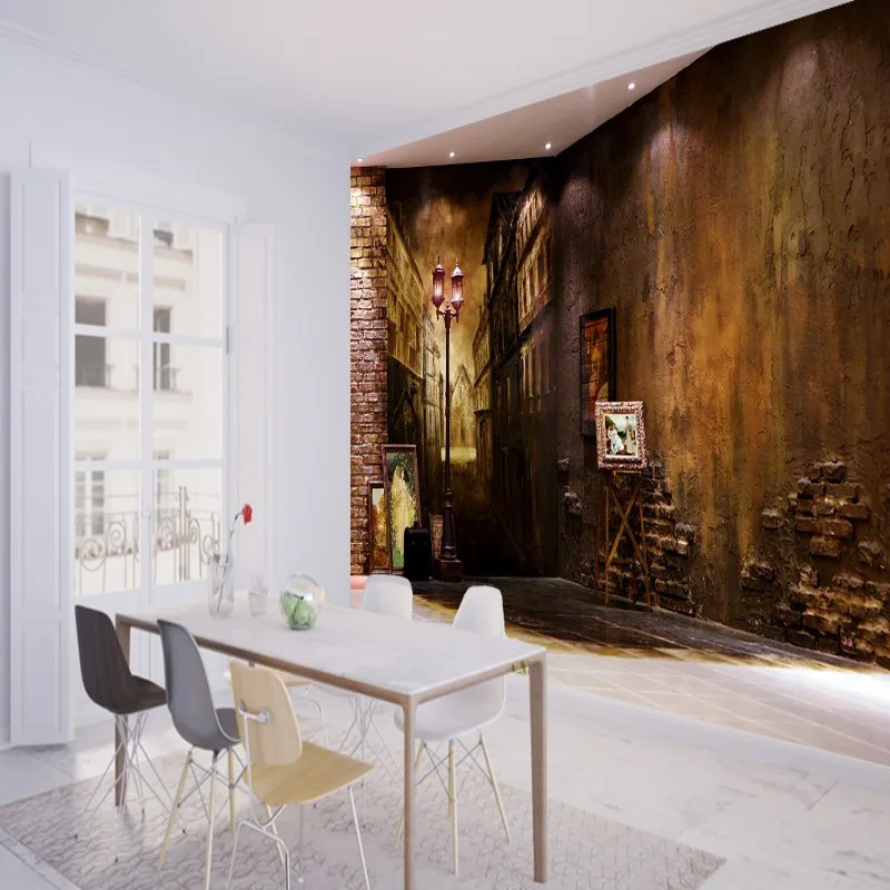 Обои 3d картина маслом романтическая улица ресторан балкон декоративный фон