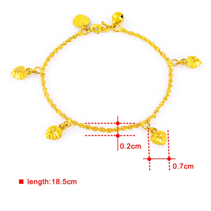 Оптовая продажа цепочка из чистого золота 2 мм браслет с четырьмя сердечками для