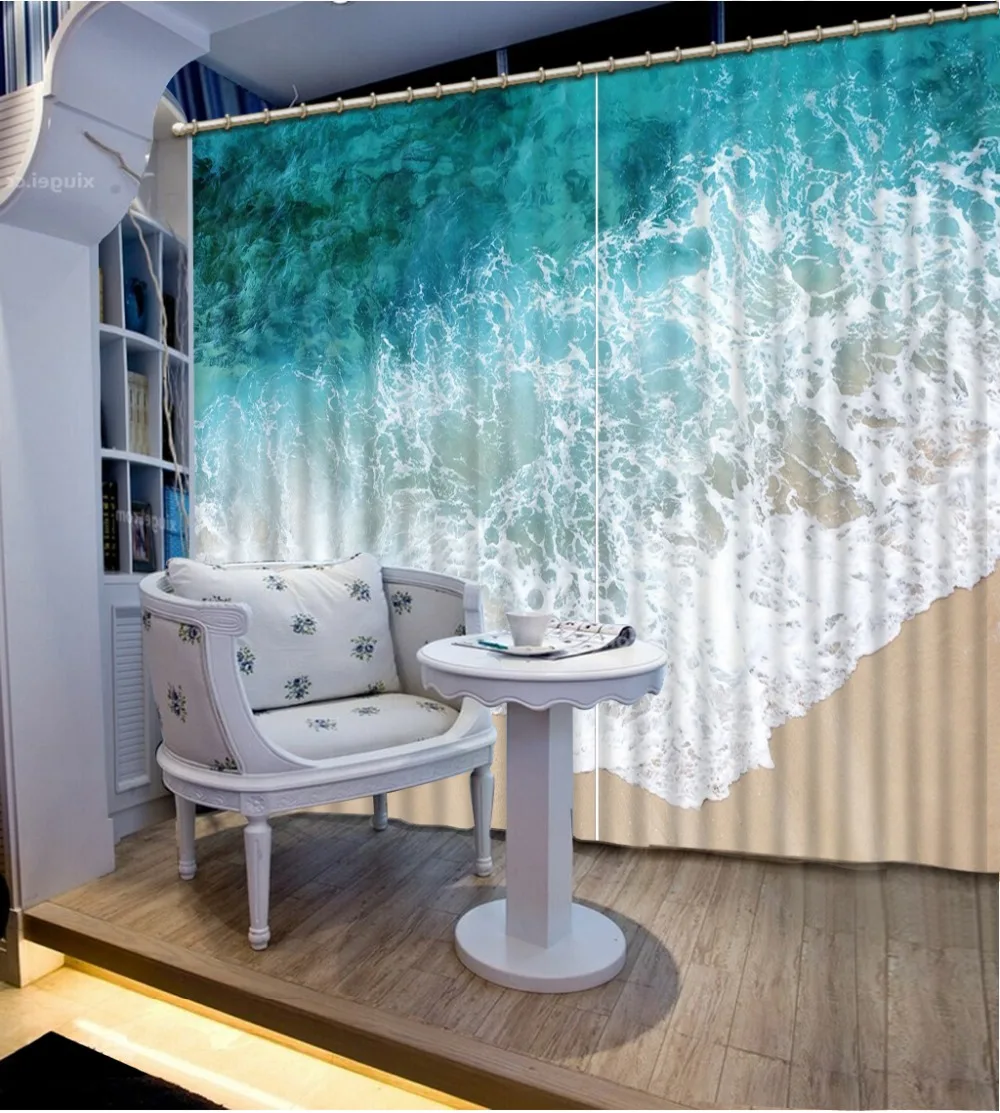

Mediterranean 3D Curtains 3D Photo Blackout Curtains Bedroom Living room Wave Home Goods Curtains