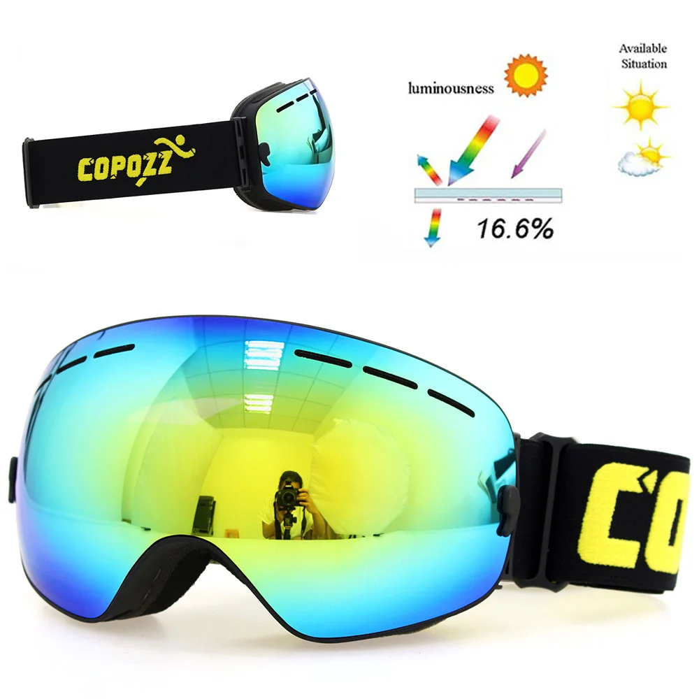 COPOZZ, брендовые лыжные очки, двухслойные, UV400, анти-туман, большая Лыжная маска, очки для катания на лыжах, снежные, мужские, женские, очки для сноуборда, GOG-201 Pro - Цвет: Frame Black