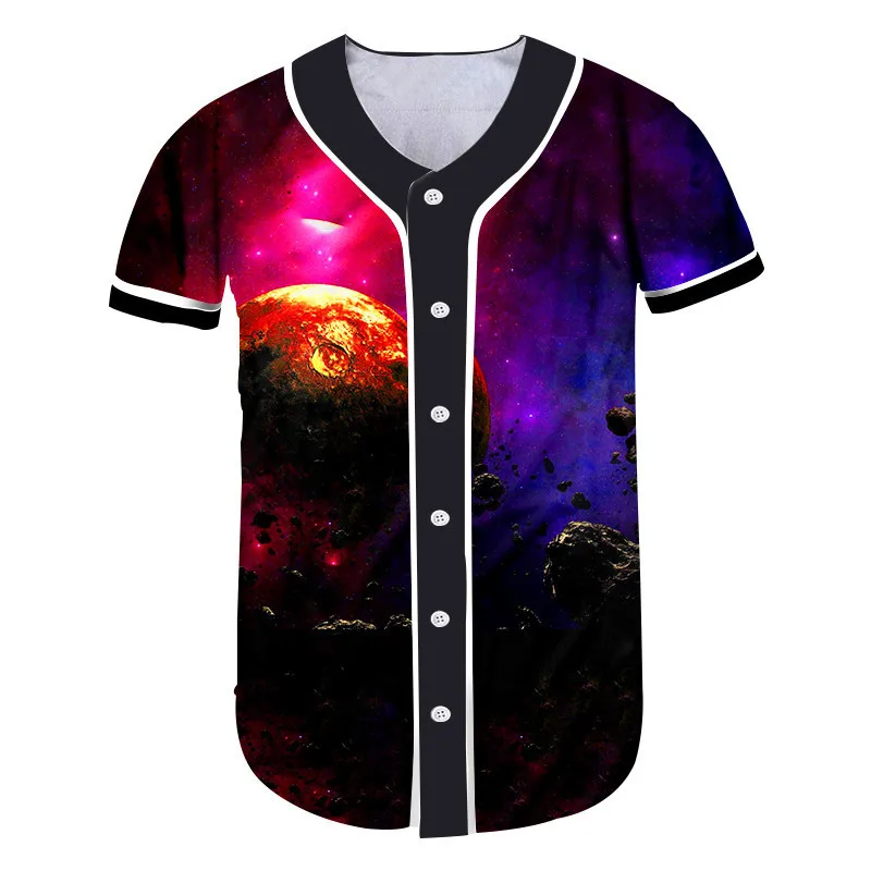 OGKB для женщин пуговицы Футболка Прохладный 3D принт пространство планета Бейсбол