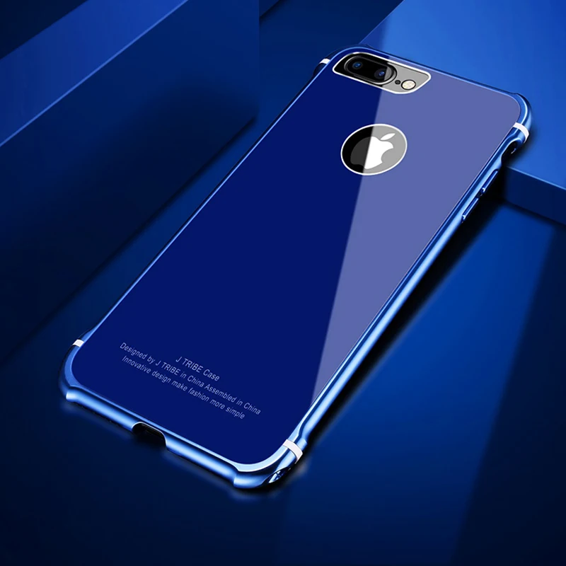 Leanonus New Case For iPhone 8 8Plus Luxury Aluminum Bumper+ Back Tempered Glass Armor Casing Cover for Plus 7Plus |