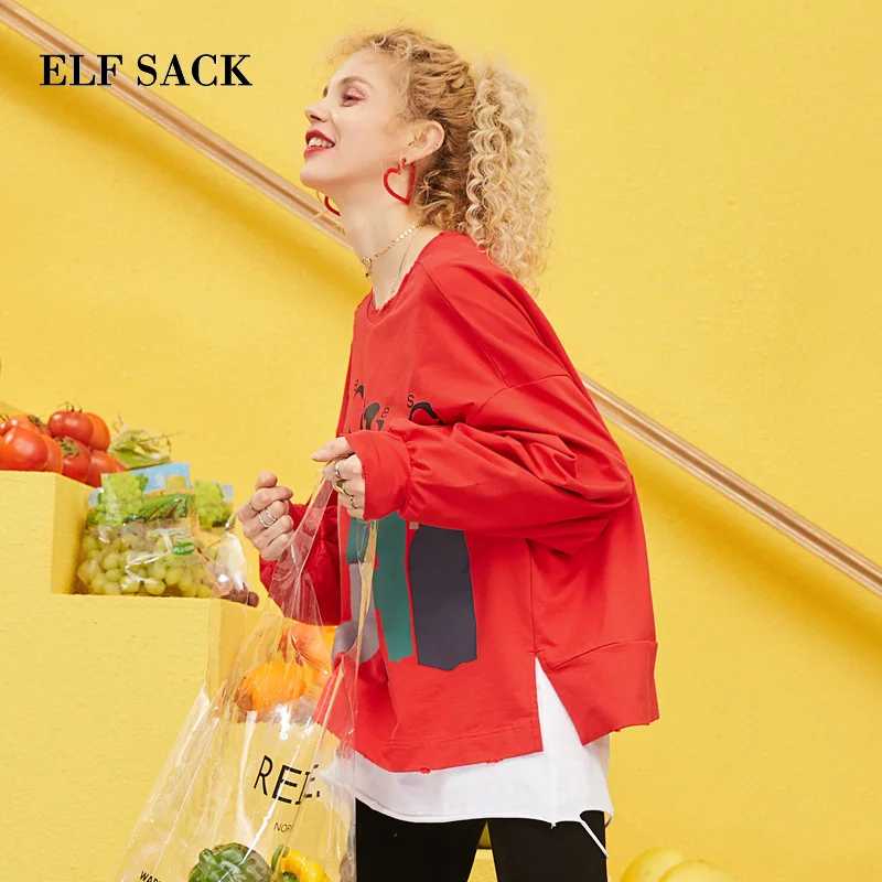 ELFSACK новинка весны 2019 хлопковые толстовки для женщин Повседневные вязаные