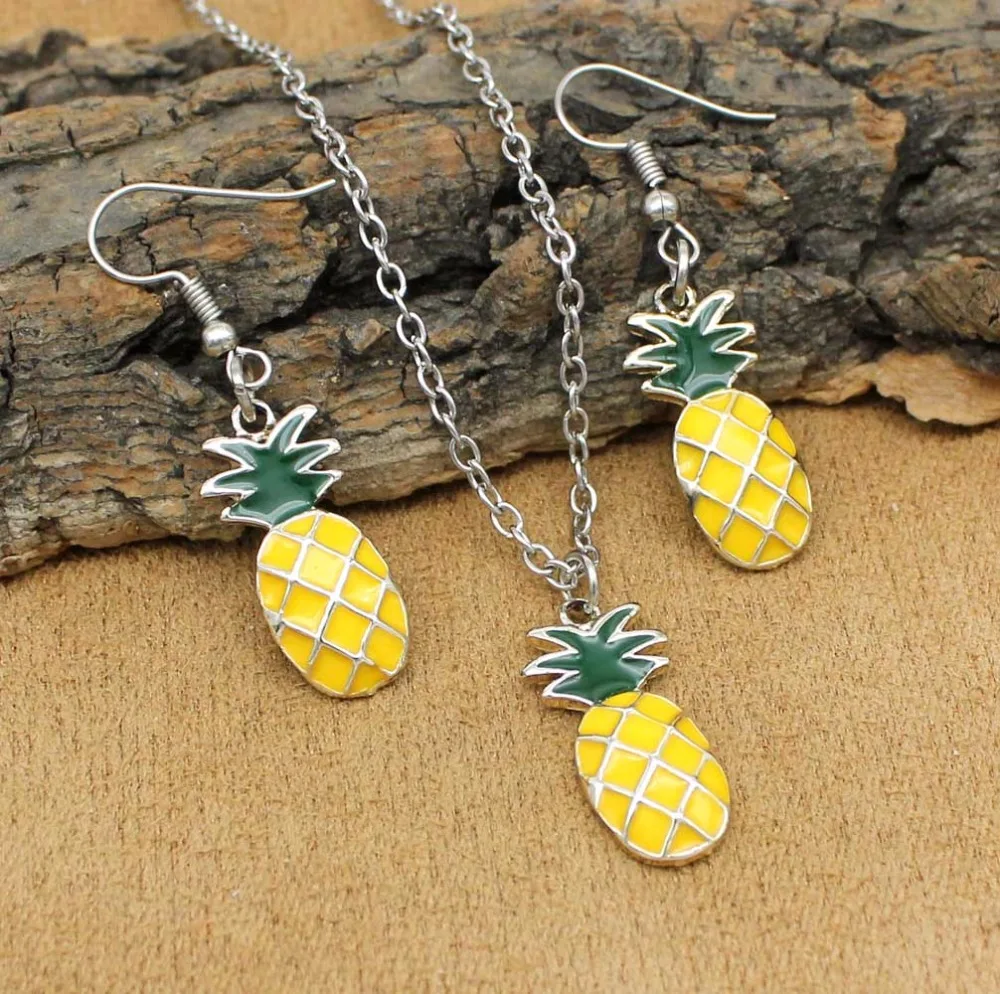 Fashion Jewelry Set Antique Silver Fruit pineapple Earring Necklace Sets For Women Girls Gift | Украшения и аксессуары