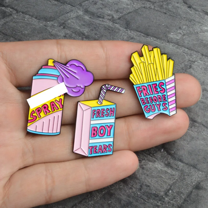 Свежий мальчиков слёз надпись &quotFries before guys&quot спрей эмали штырь розового и