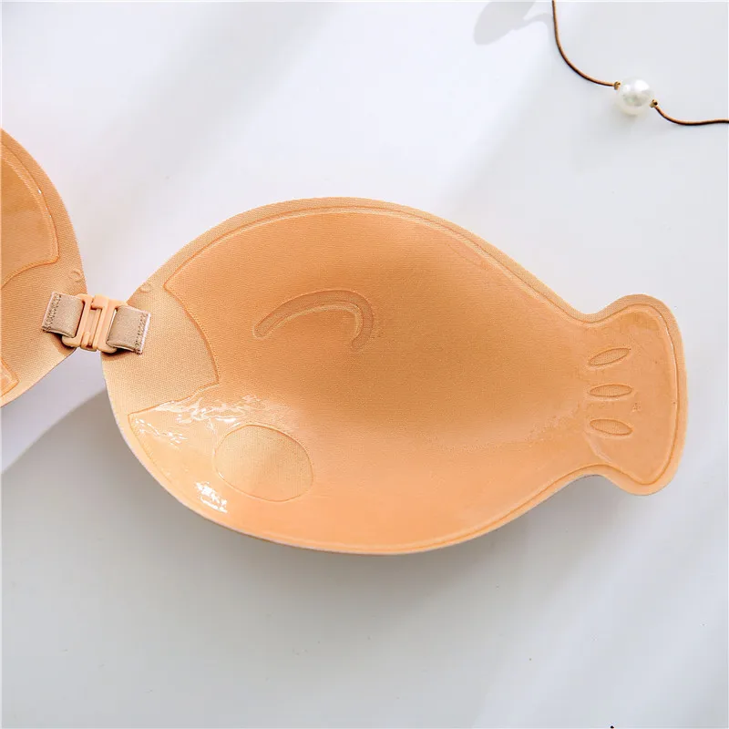 100 pcs Women Invisible Bra Super Push Up Fish Shape Self-Adhesive Sticky Wedding Party Front Strapless A B C D Cup Fly Bra