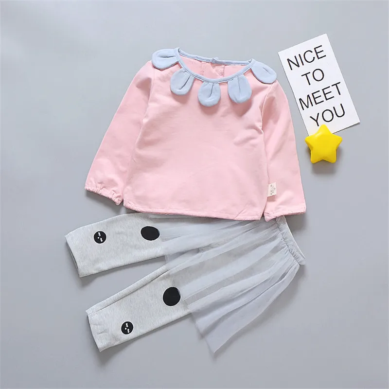 2018 одежда для маленьких девочек хлопковая осенняя в горошек с цветочным рисунком