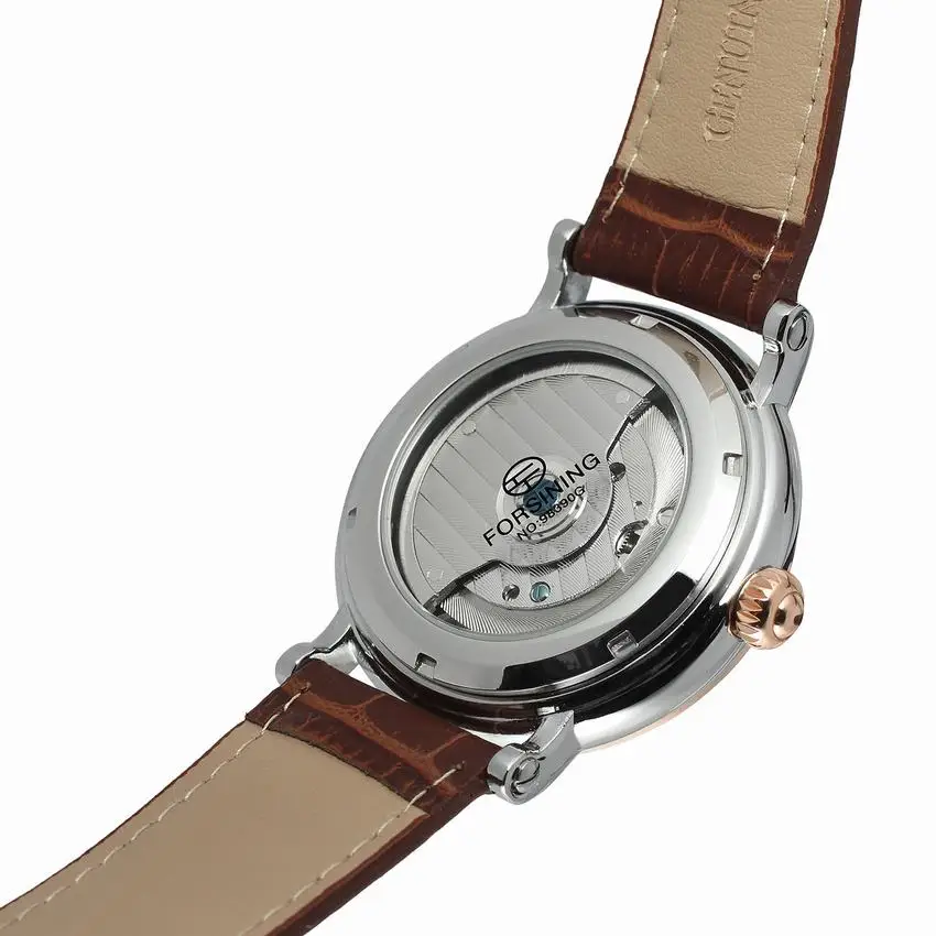Classic Fashion Tourbillon Genuine Leather Rose Gold Dial Roman Number Case Automatic Self Wind Mechanical Watch Men New | Наручные часы