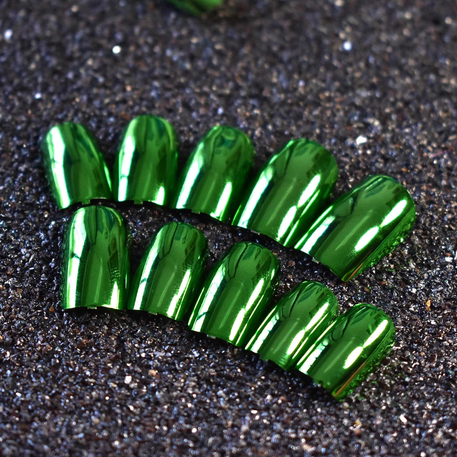 24 шт/комплект зеленый металлик накладные ногти для ног полного покрытия